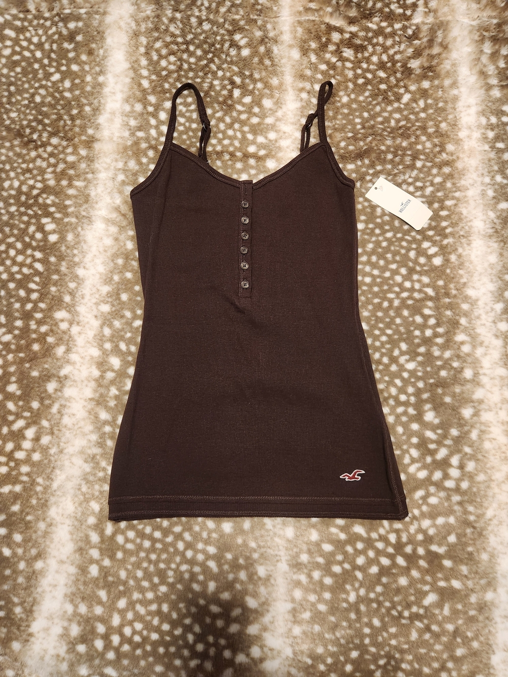 Hollister brown button up logo embroidery henley cami